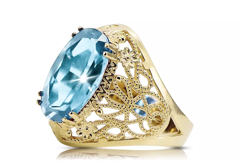 Ring Aquamarin 14 Karat Gelbgold Vintage Schmuck vrc074y